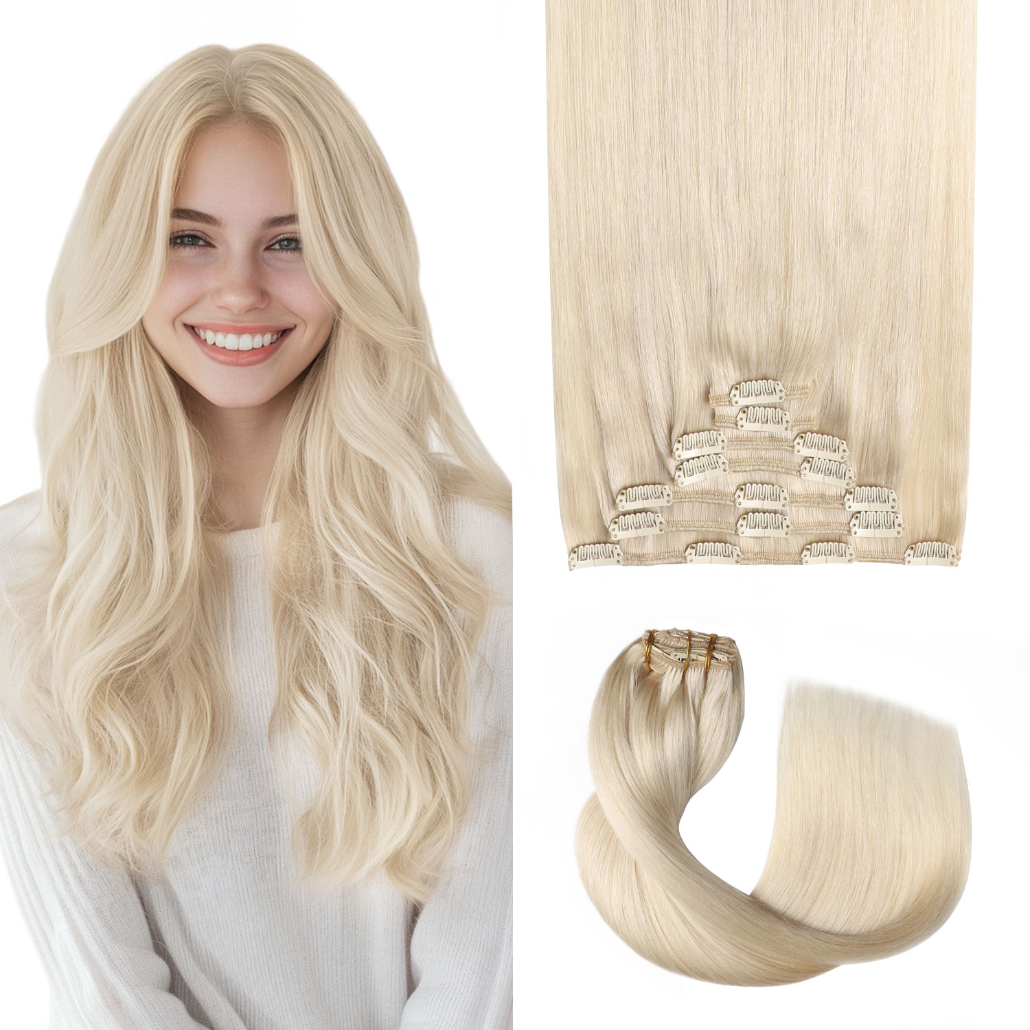 Seamless Clip In Hair Extensions Human Hair - وصلات شعر طبيعية قابلة للتركيب #