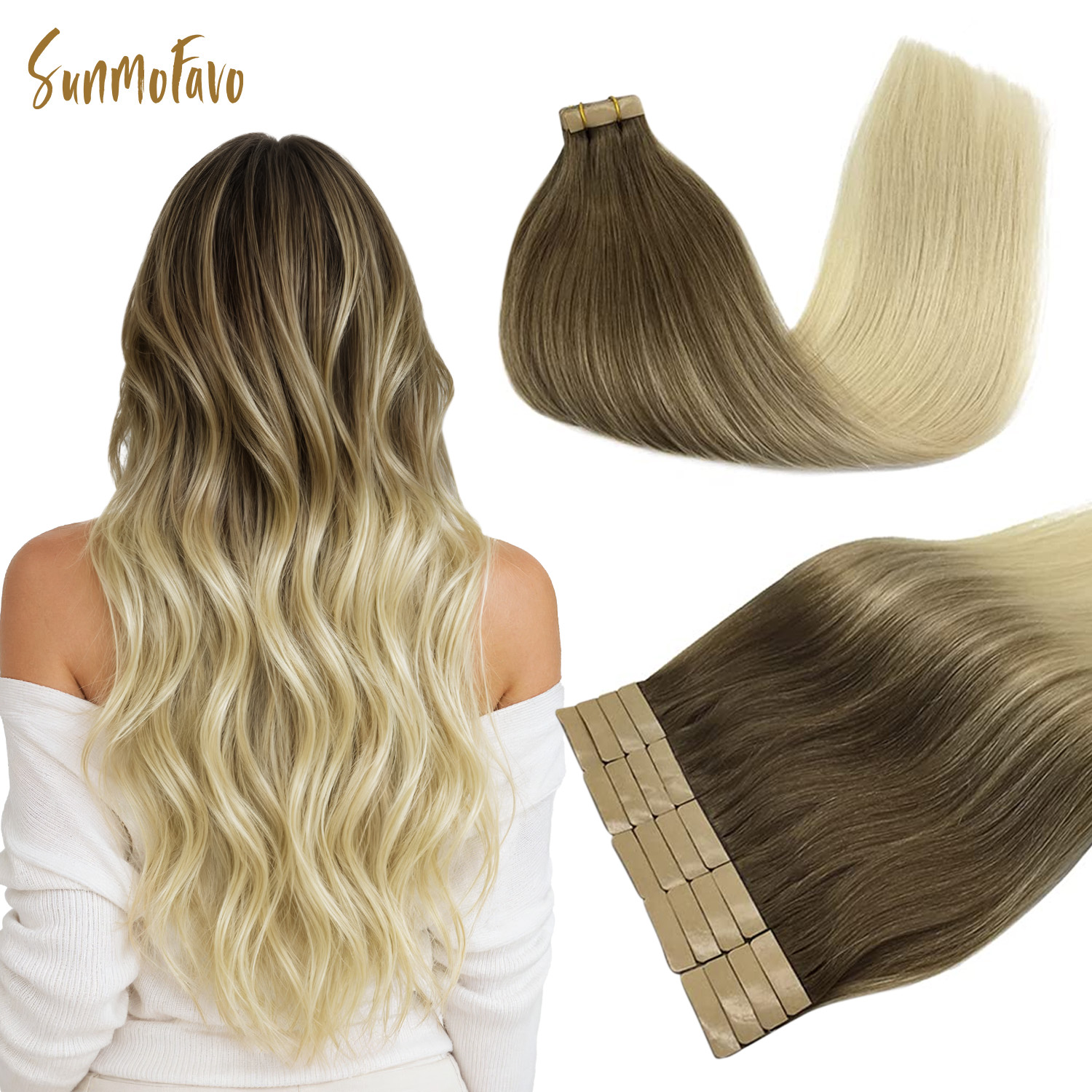 Invisible Tape In Extensions Real Hair - وصلات شعر Sunmofavo اللاصقة غير المرئية،