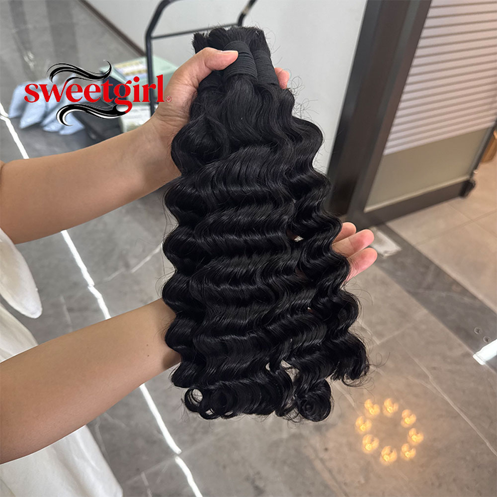 Water Wave Bulk Human Hair For Braiding - خصلات شعر بشري مموج غير معالج،