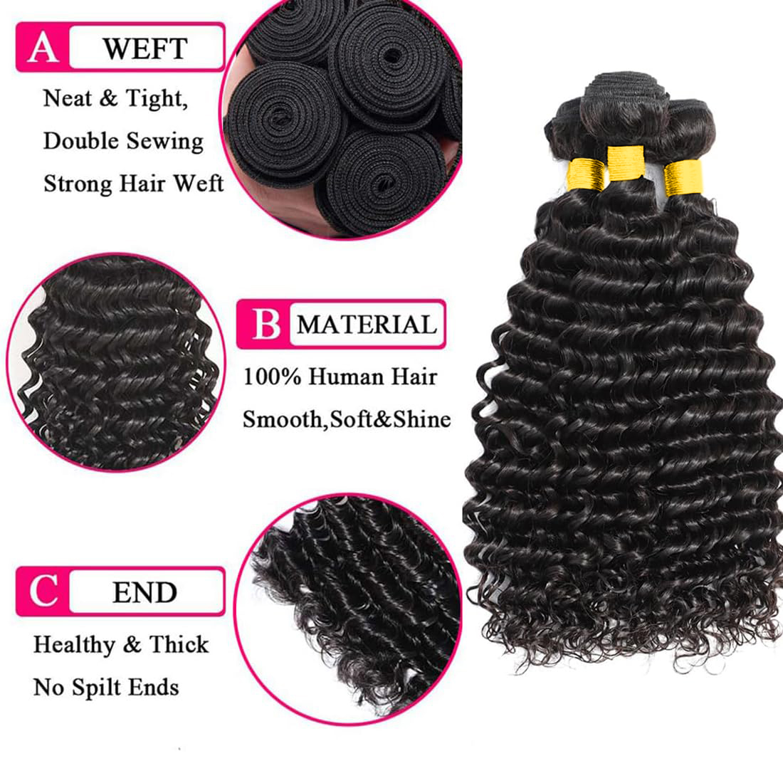 حزم شعر مموج عميق مع فرونتال 3 - مراجعة Deep Wave 3 Bundles With Closure وسعره