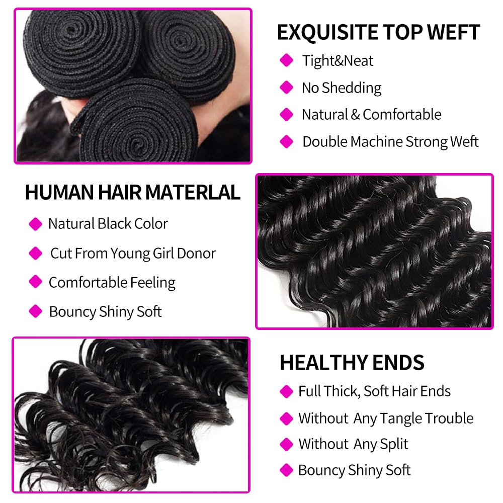 حزم الشعر البشري مع إغلاق موجة - مراجعة Deep Wave 3 Bundles With Closure وسعره